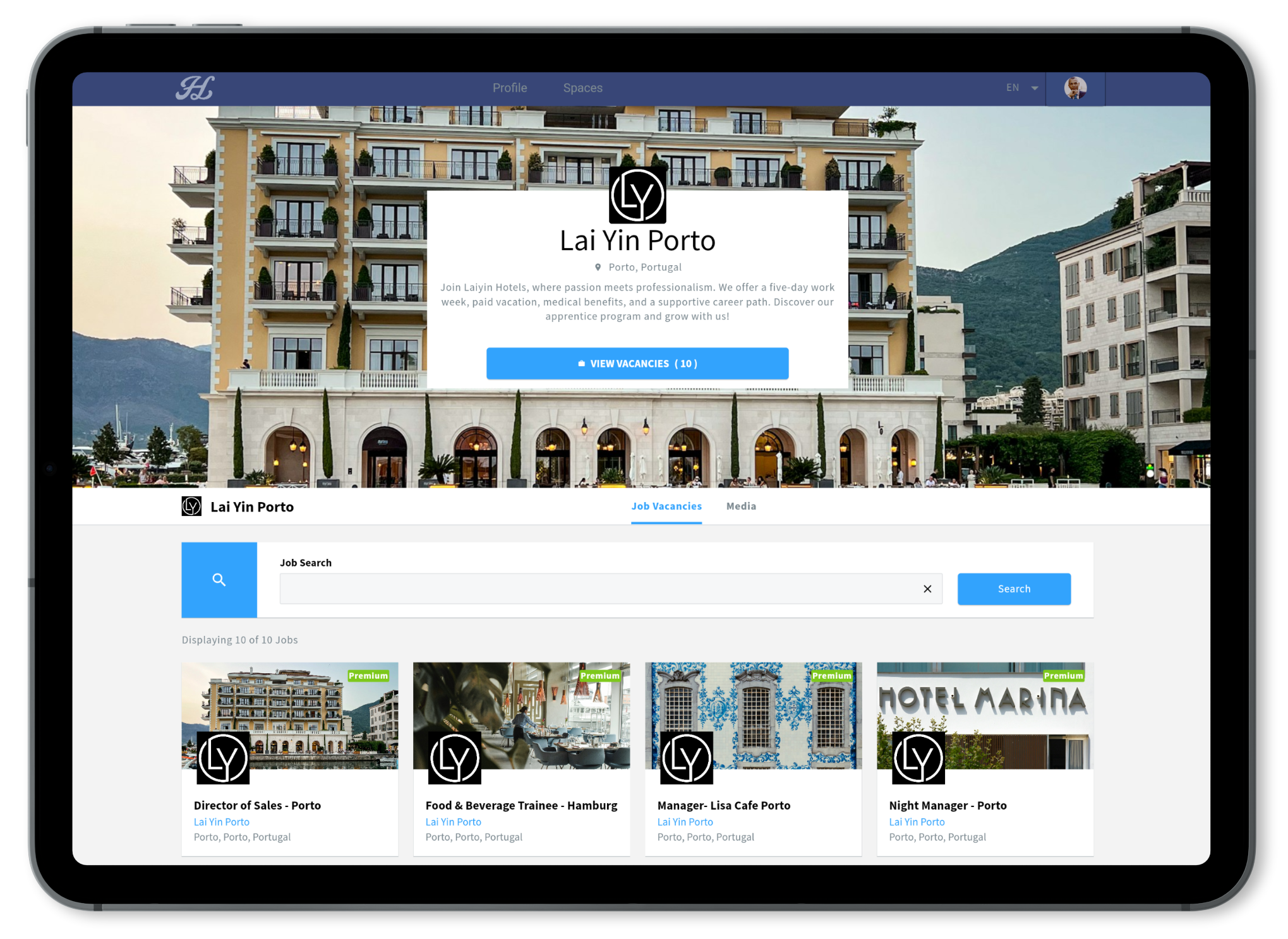 A hospitality company presence shown in Holedo
